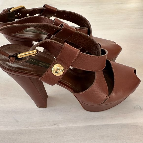 RARE Louis Vuitton High Heel Sandals in Cognac leather  Size  38 - Picture 14 of 14